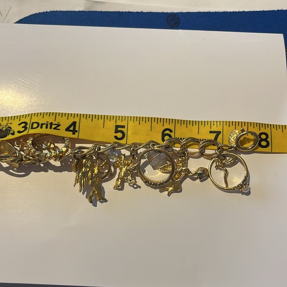 Kirks Folly charm bracelet crystal gold rings hearts cherubs dangles -Bnwot - Picture 14 of 15